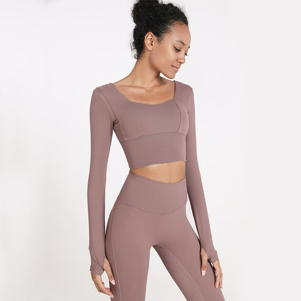 Seamless Range - Workout Crop top Long Sleve with Chest Pad