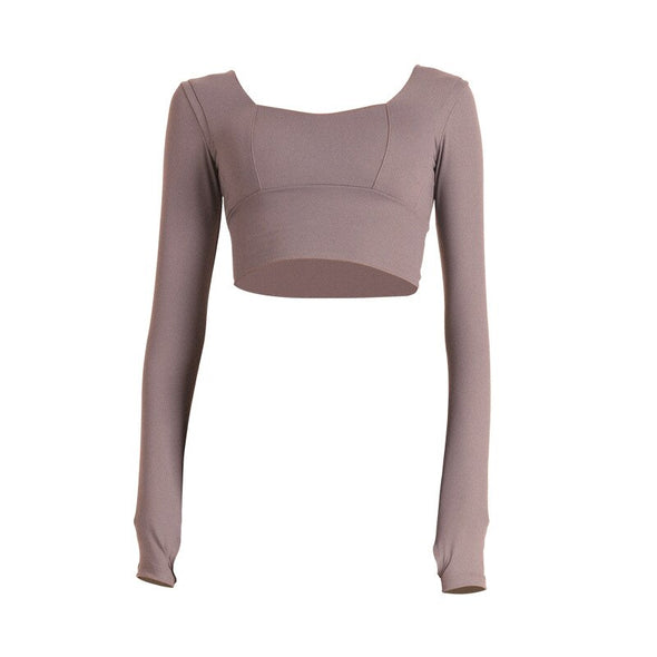 Seamless Range - Workout Crop top Long Sleve with Chest Pad