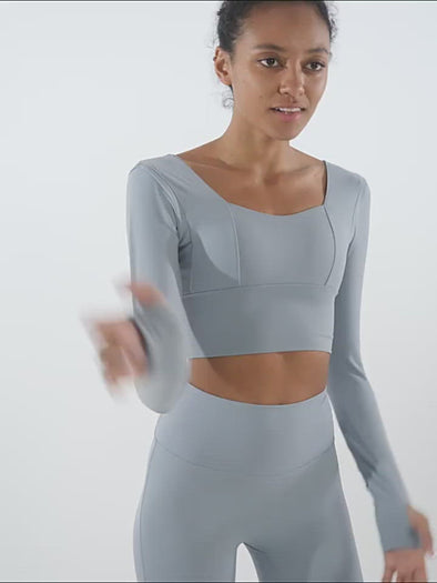 Seamless Range - Workout Crop top Long Sleve with Chest Pad