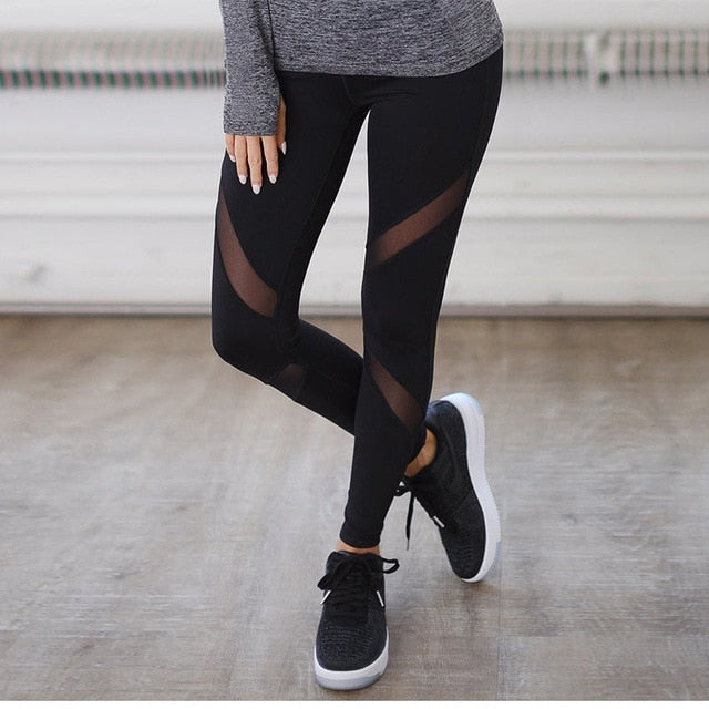 Patchwork Sexy Mesh Women Gym Fitness Workout Leggings Solid